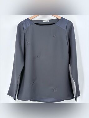 Hunkydory Stockholm Dark Navy Blue Star Embroidered Long Sleeve Top
